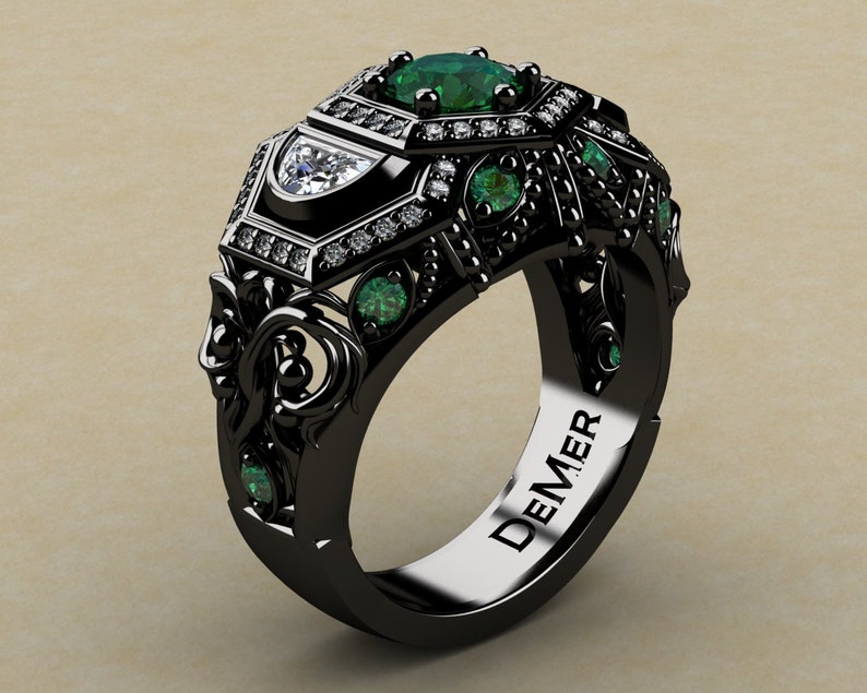 Black Gold & Emerald Diamond Engagement Ring European Etsy