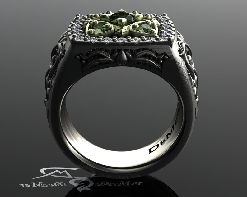 1.62 Cttw White and Green Diamond Mens Cocktail Ring. 14kt Etsy