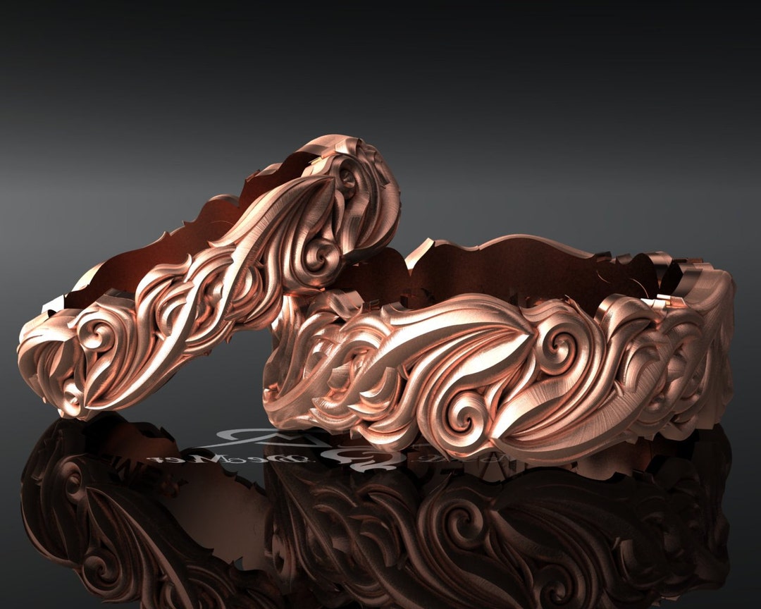 Baroque Sculpted Ornate Scroll and Infinity Wedding Band (slim