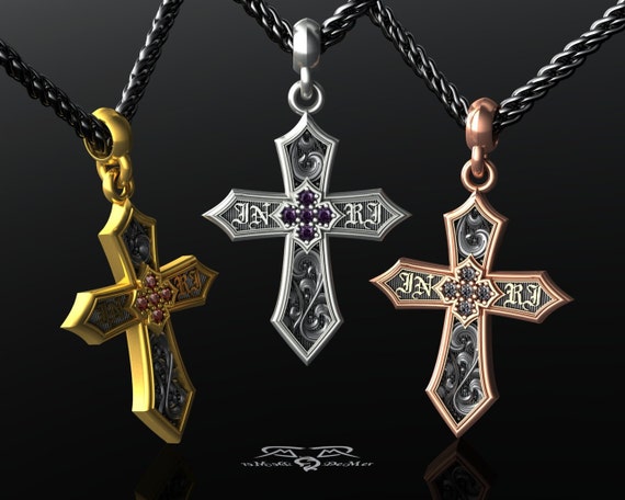 Solid 14k Rose Gold Passion Cross INRI Crucifix Pendant - 1.4 Inch, Handmade In USA, Fine Religious Jewelry