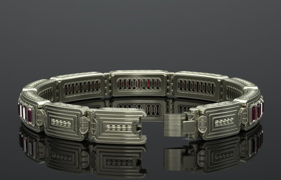 Mens Diamond Ruby Sapphire Bracelet. Heavy Gold Tennis Line Bracelet. Heartblack Manor by Demer. Art Deco Style Jewelry. Men s Jewelry. Etsy