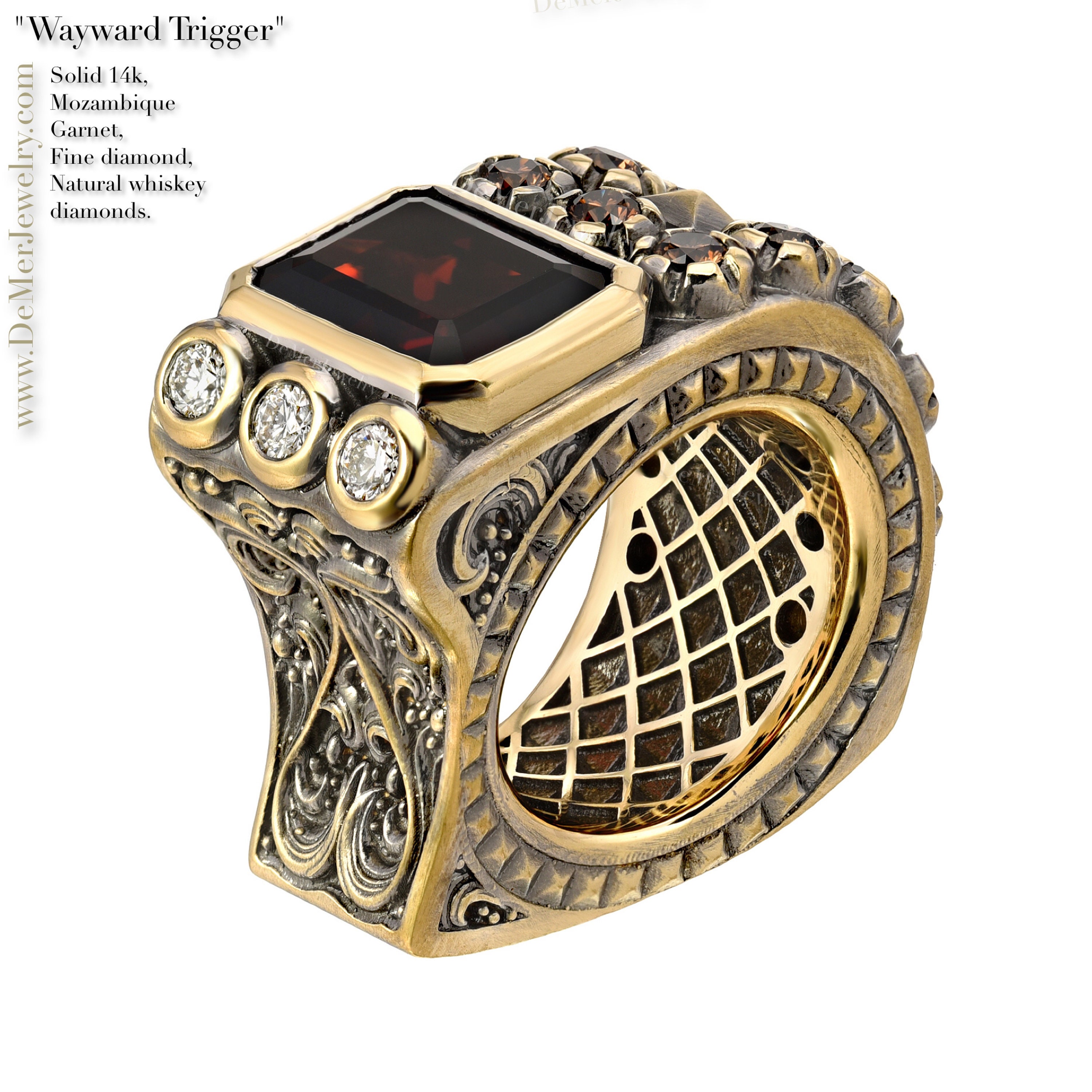 Men's Pinky Ring in Very Heavy Solid Gold 7ct Garnet and Men's Pinky Ring in Very Heavy Solid Gold 7ct Garnet and
