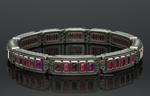 Mens Diamond Ruby Sapphire Bracelet. Heavy Gold Tennis Line Bracelet. Heartblack Manor by Demer. Art Deco Style Jewelry. Men s Jewelry. Etsy