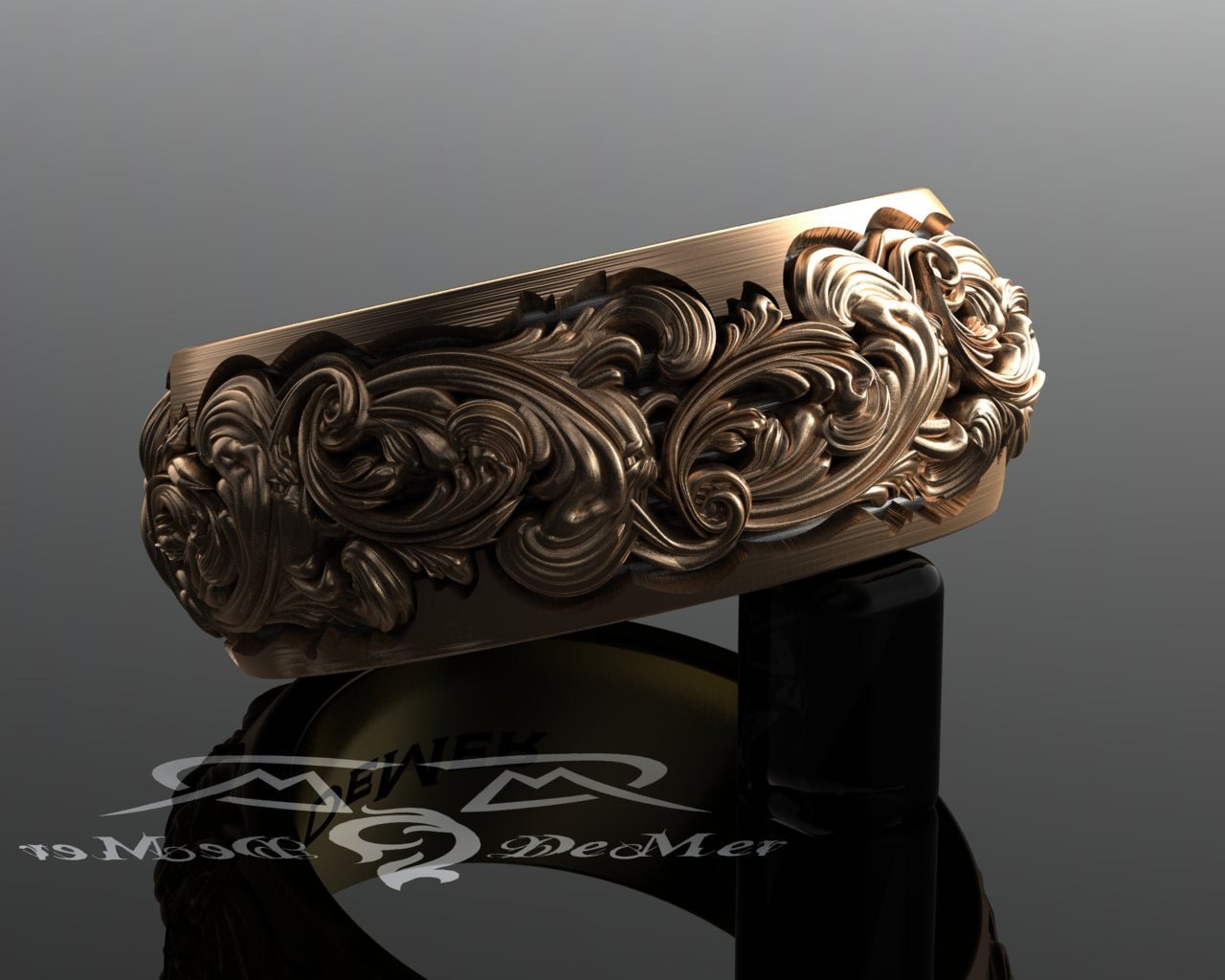 Heavy Sculpted Scroll Work 10mm Wide Engraved Wedding Band