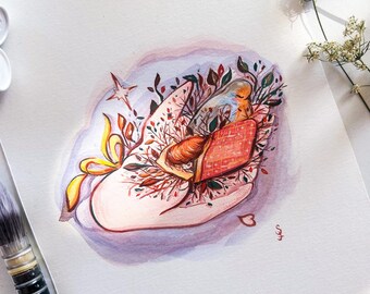 Original illustration "Nest", gouache, painting, ink, home decoration, art, living room, gift