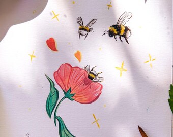 Original illustration "Bee", gouache, painting, home decoration, art, living room, child's room