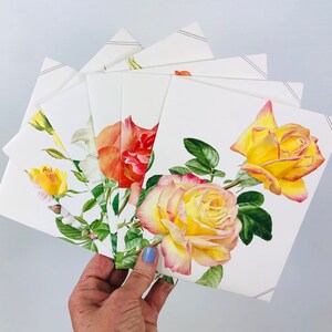 Maxi VINTAGE ROSES ENVELOPES, set of 6, book pages, hand-cut, retro, upcycled botanical pages, stationery, rose lover, gift for her