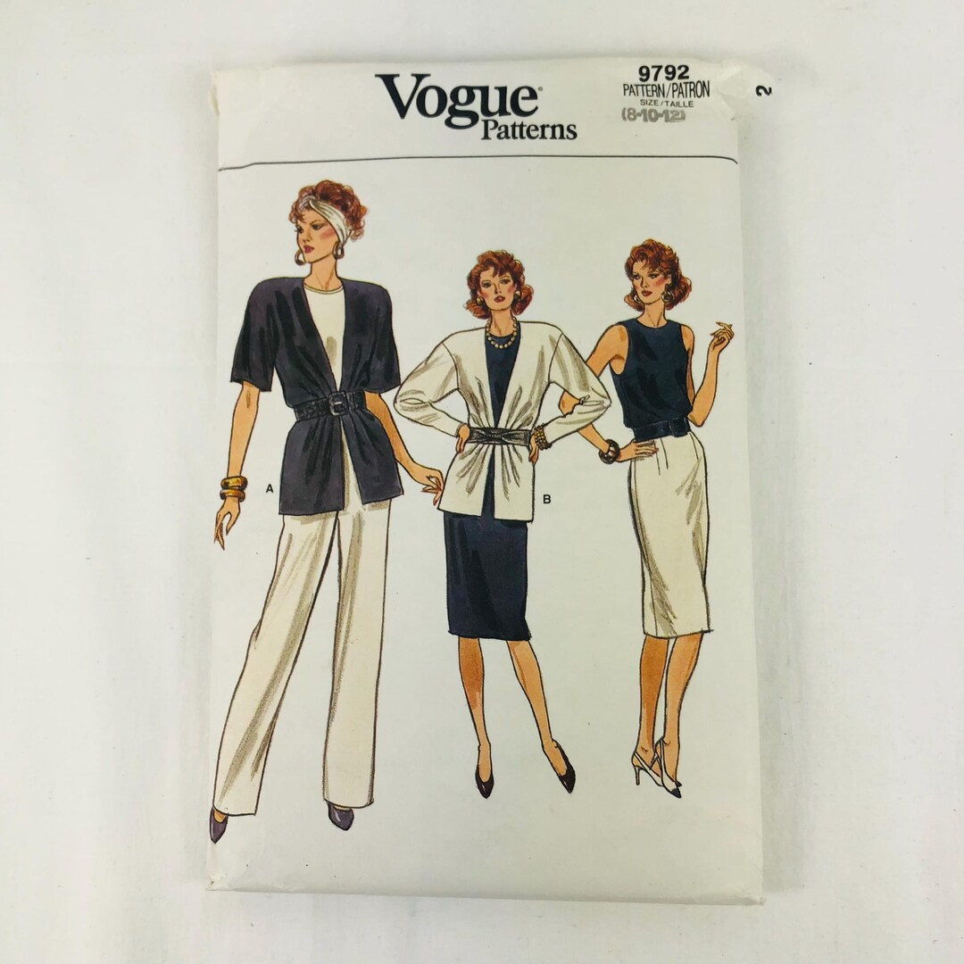 Vintage Vogue 9792 Sewing Pattern UNCUT 1980s Jacket Skirt Pants Top Sz ...