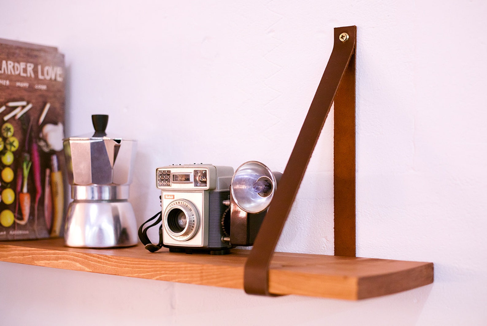 Leather Strap Hanging Wooden Shelf Etsy Canada