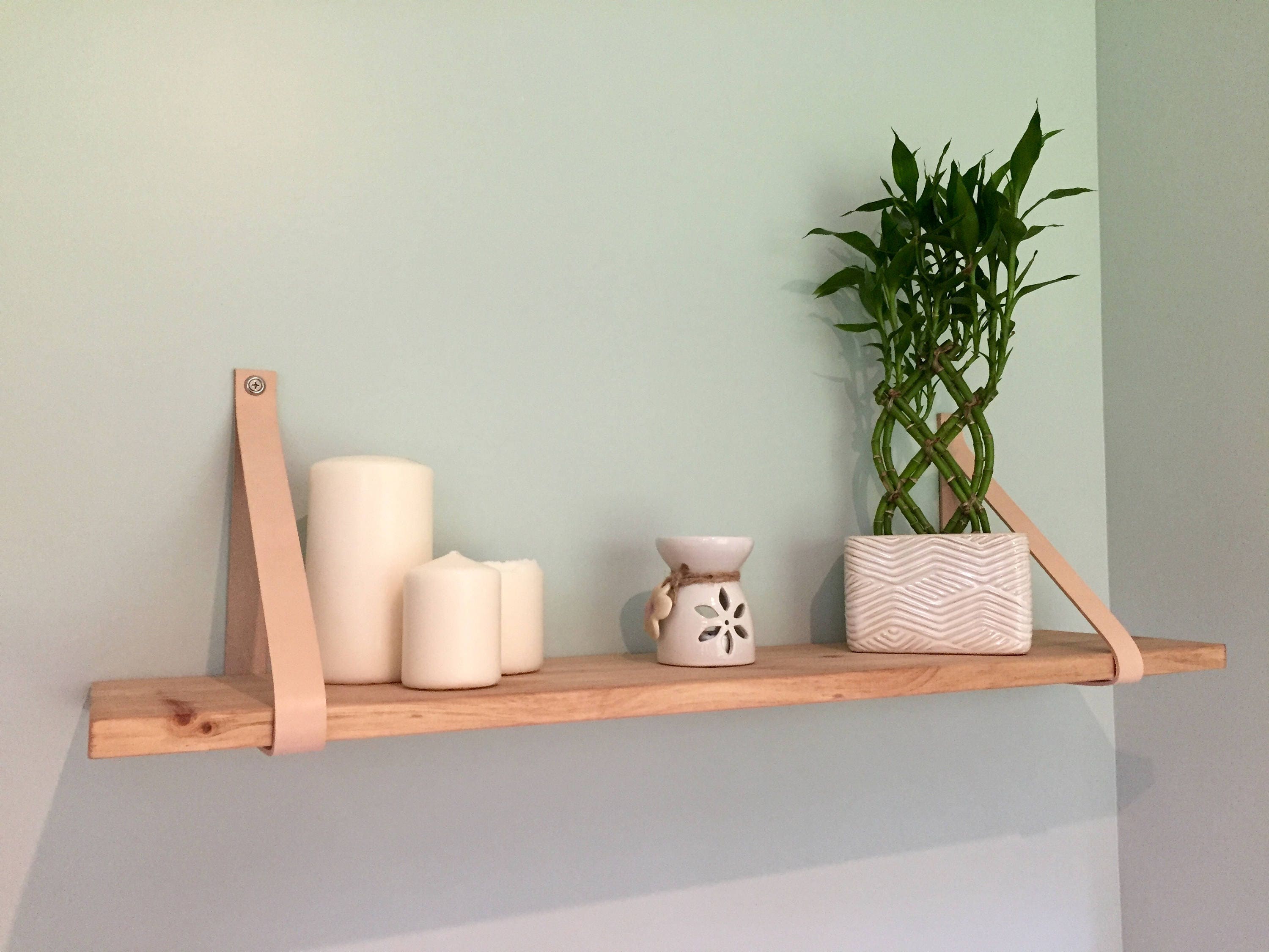 Leather Strap Hanging Wooden Shelf Etsy Canada
