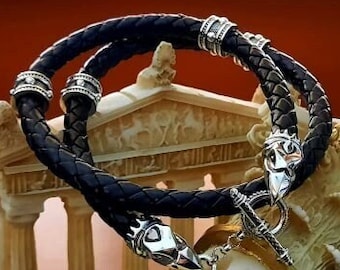 Crixus Crow Skulls Necklace&quot; Harbinger of Death&quot;-Champion of Capua Gladiator Silver Necklace, Spartacus Jewelry Replicas, with 4 Rings