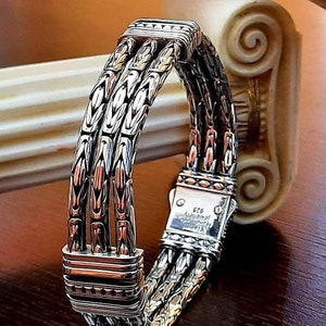 Cross Bracelet with Byzantine Chain 4mm Silver 925/Vintage Antique style Chunky Link Wristlet,Greek Jewelry