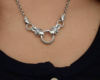 Byzantine Silver 925 Handmade Necklace for Women/Imposing Choker with Byzantine Chain/Submissive Collar for Her/ Greek Jewelry