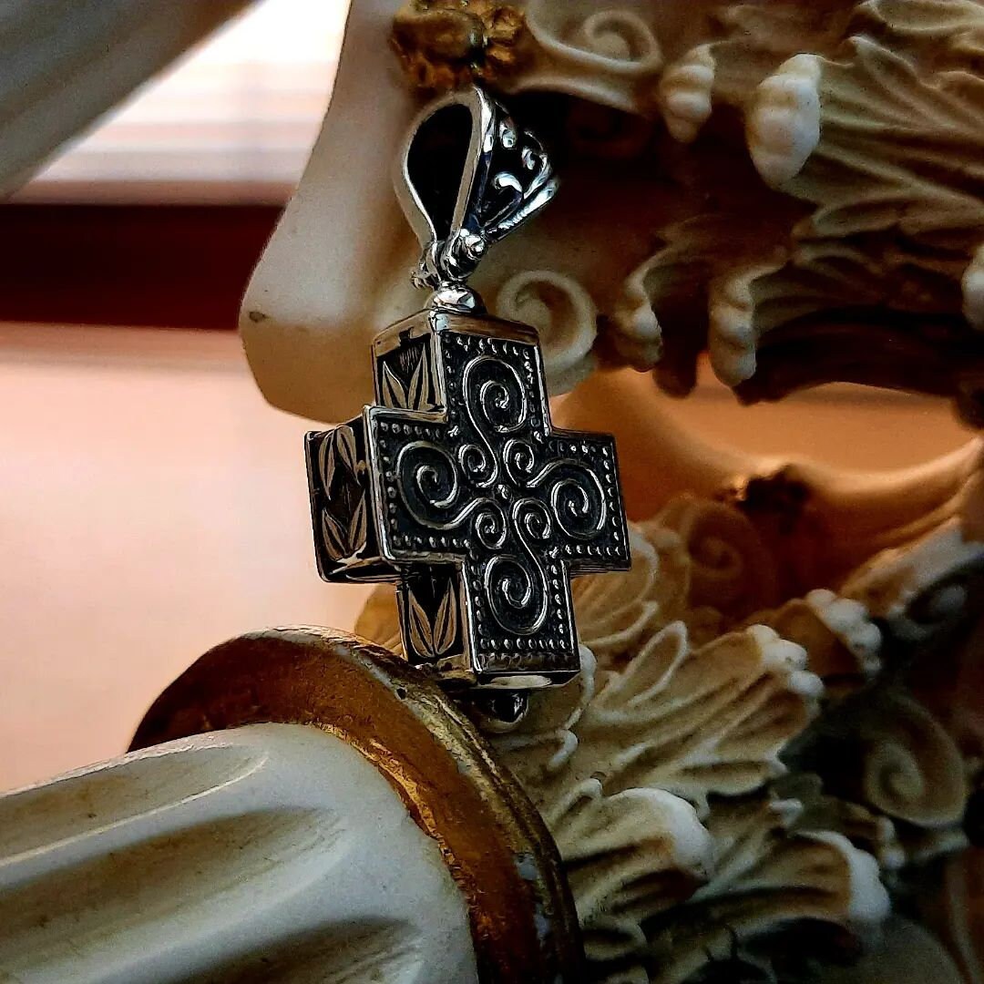 Byzantine Cross Pendant Silver 925/Handmade Religious Charm Greek