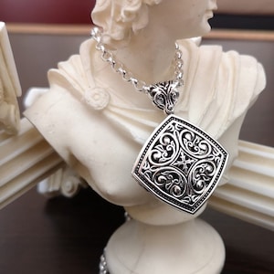 Sterling Silver Byzantine Pendant | Oxidized Handcrafted Charm | Neo-Byzantine Jewelry