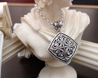 Sterling Silver Byzantine Pendant | Oxidized Handcrafted Charm | Neo-Byzantine Jewelry