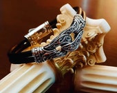 Hercules Knot Unisex Pulsera en Plata Maciza 925 y Cuero Genuino 5mm / Chunky Doble Raw Cuero Celta Pulsera Celta, Joyería Griega