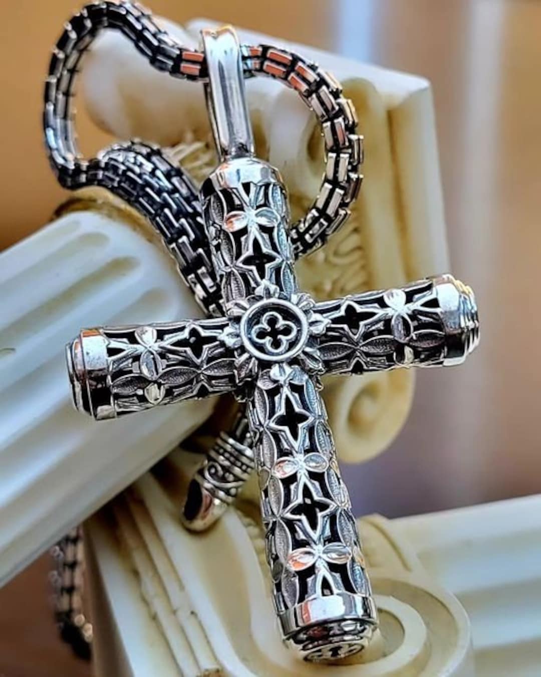 Imposing Byzantine Cross Pendant Necklace Silver 925/handmade