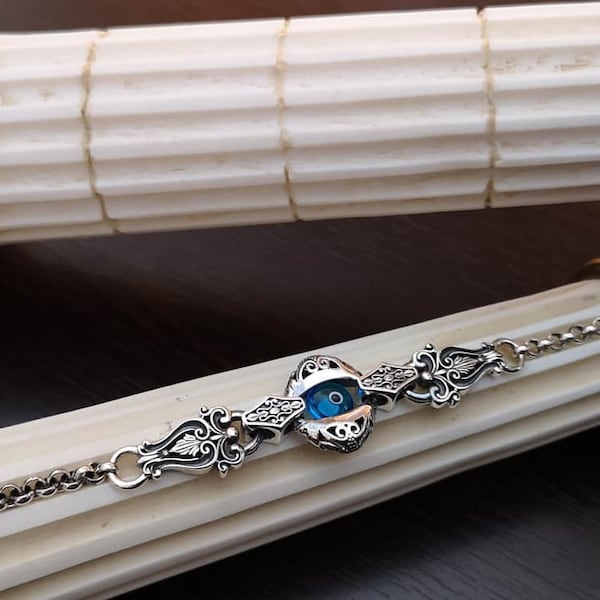 Blue eye bracelet Handmade, Byzantine Style, Grandma Gift Personalized, Mom Gift Personalized, Bangle Bracelet For Women,Greek Jewelry