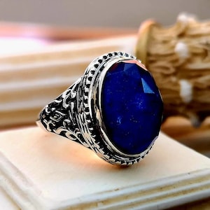 Sterling Silver Lapis Ring | Byzantine Style | Oxidized Unisex Statement