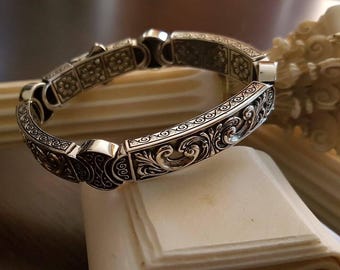 アクセサリー vintage silver925 bracelet 925 Sterling Silver Vintage Mexico Square Link Bracelet 6.25