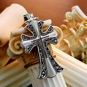 Croce bizantina in argento 925 dal design moderno/gioiello ortodosso fatto a mano/ciondolo croce religiosa,gioielli greci
