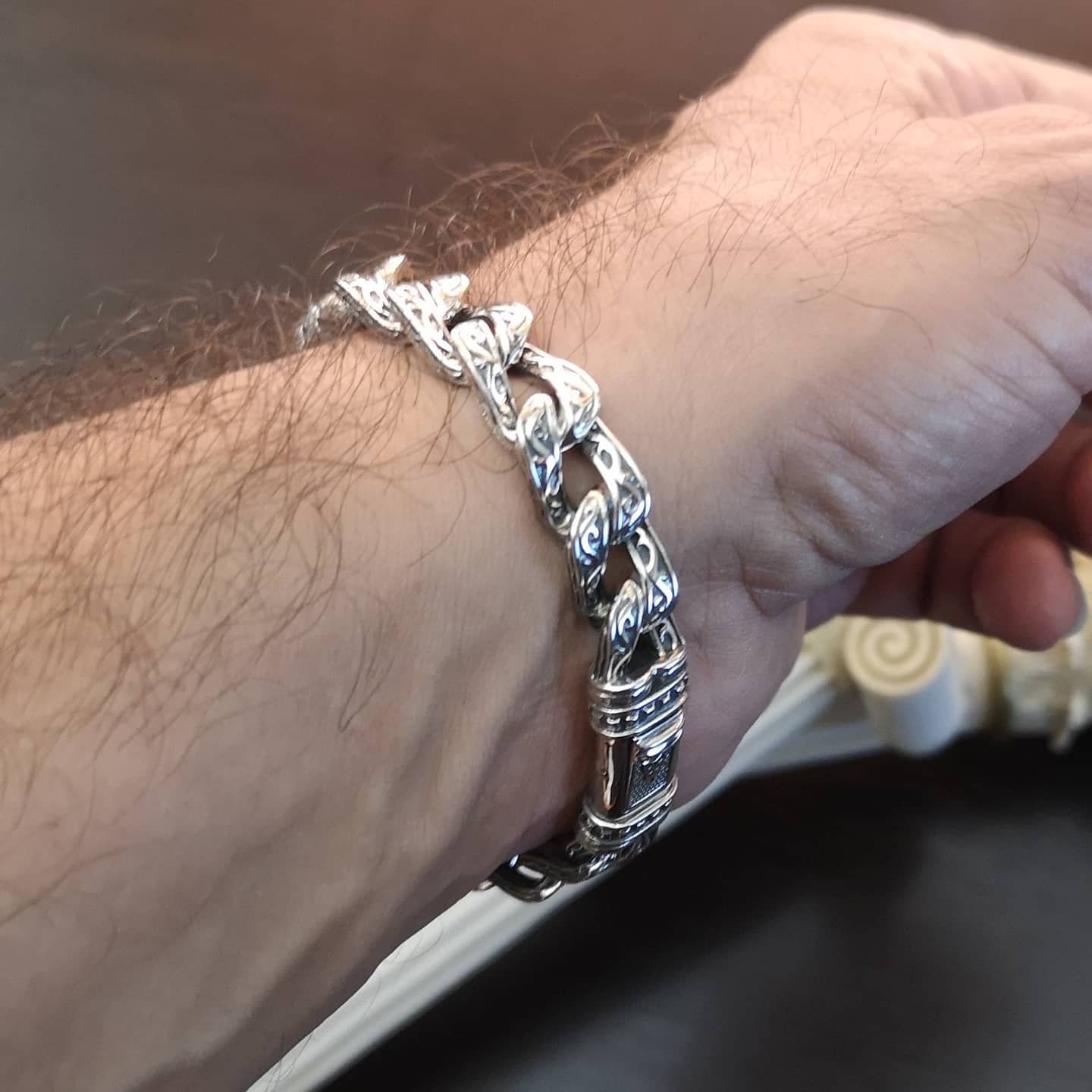 Silver Engraved Link Bracelet, Handcrafted, Sterling Silver