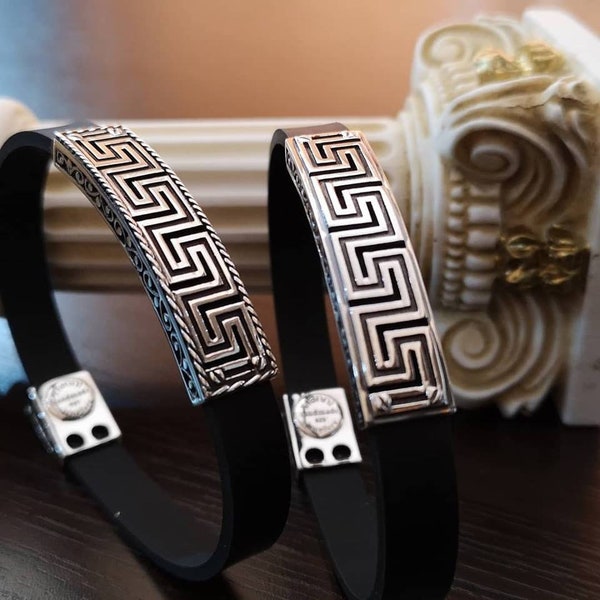 Design grec ancien, fabriqué à la main, bracelet en argent sterling, bracelets en argent pour hommes, bracelet artisanal, bijoux grecs