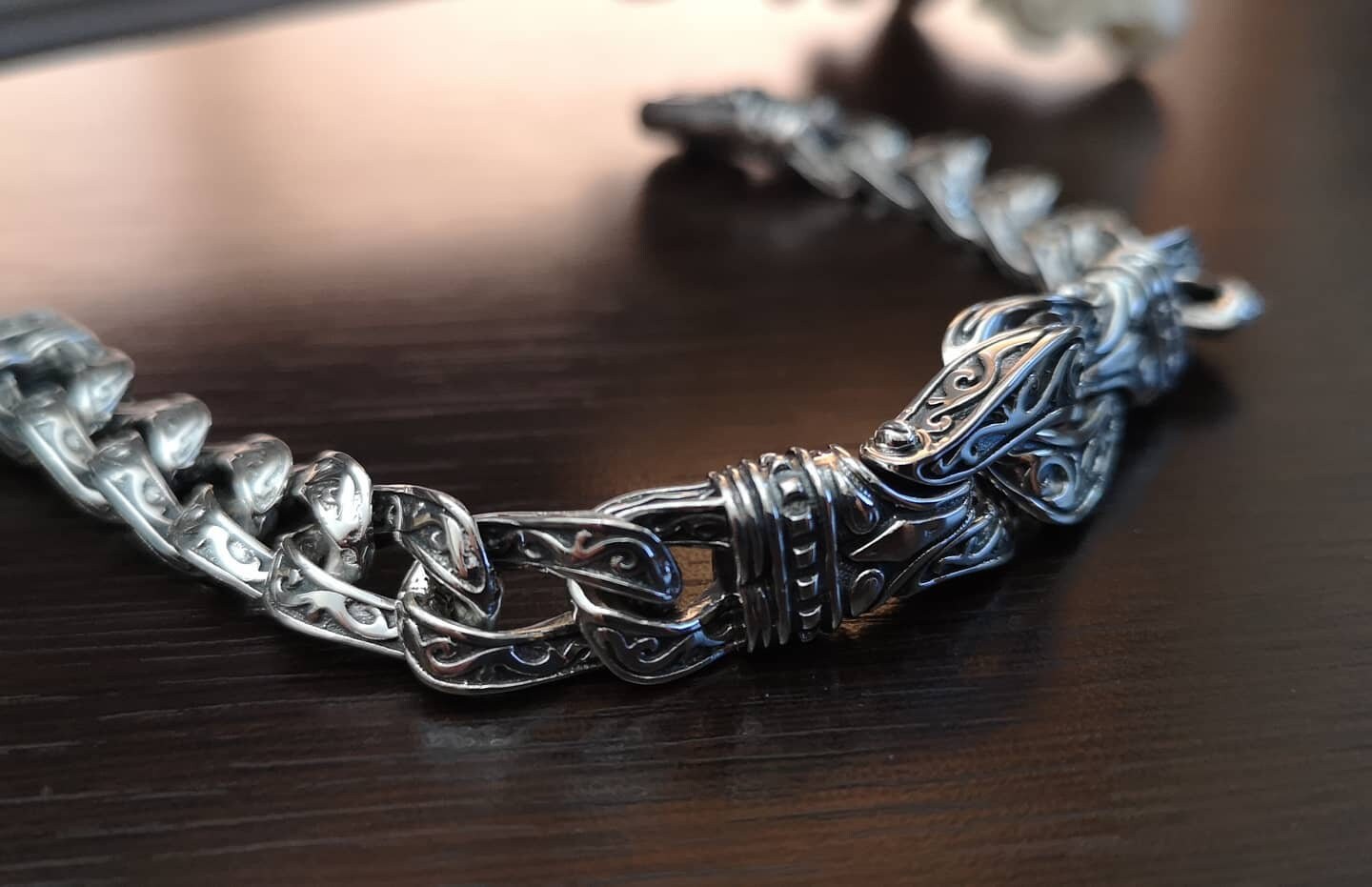 アクセサリー Engraved Cutstone Link Bracelet Silver Engraved Link Bracelet, Handcrafted, Sterling Silver