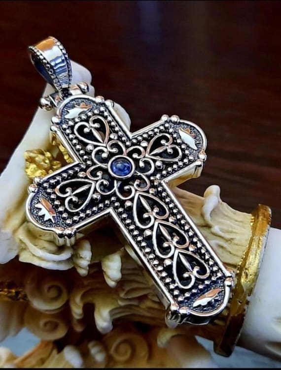 Pendentif Croix En Argent 925 Et Rubis - Modèle P-AR-34, Grand Et Beau, Neuf Avec étiquettes