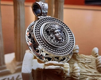 Medusa Handmade Pendant Oxidized Silver 925, Big Signet Byzantine Antique style Ancient Greek Souvenir, Yianni Jewellery