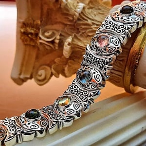 Handmade Bracelet Byzantine Style Silver 925 & Genuine Tourmaline gem stones/Bulk Vintage Link Bracelet for women and men