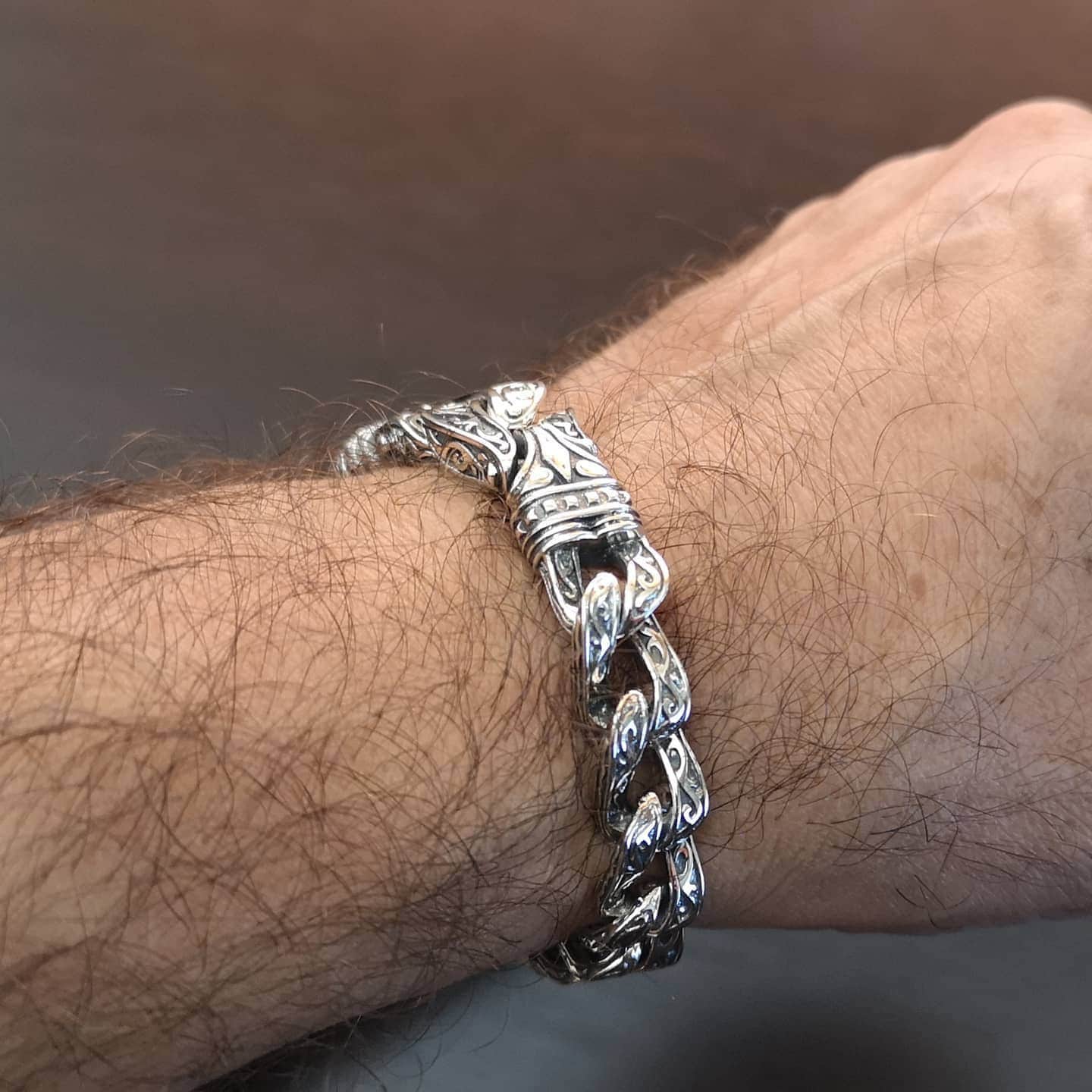 Silver Engraved Link Bracelet, Handcrafted, Sterling Silver