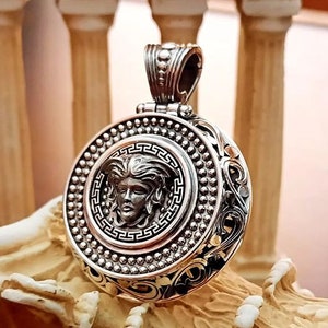 Medusa Handmade Pendant Oxidized Silver 925, Big Signet Byzantine Antique style Ancient Greek Souvenir, Yianni Jewellery