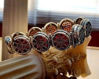 Handmade Sterling Silver Bracelet Byzantine Style with Carnelian, Big Round Silver bracelet for Women Gift, Greek Jewelry
