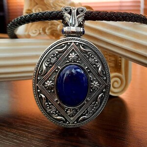 Sterling Silber Byzantin Anhänger | Oxidierter Lapislazuli | Handgefertigte Neo-Byzantinische Kunst