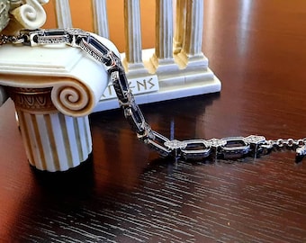 Pulsera de plata de ley con diseño griego antiguo, hecha a mano, con diseños de meandros, estilo bizantino, pulsera para mujer, pulsera para hombre