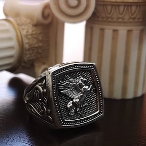 Byzantine Ring with Pegasus Silver 925, Embossed trendy ring, Greek souvenir jewelry, Men signet horse ringYianni Jewellery