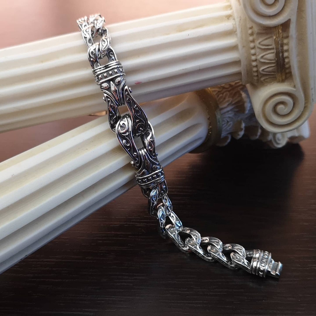 Silver Engraved Link Bracelet, Handcrafted, Sterling Silver Bracelet With Designs, Byzantine Style, Bracelet for Women, Bracelet for Men - Etsy Silver Engraved Link Bracelet, Handcrafted, Sterling Silver Bracelet With Designs, Byzantine Style, Bracelet for Women, Bracelet for Men - Etsy
