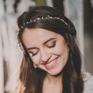 Delicate Wedding Tiara with Pearls, Pearl Headband Accessories for Boho Bride, Bridal Wreath, Romantic Headpiece for Bride or Bridesmaid image 2