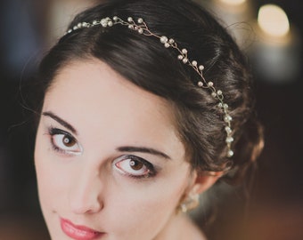 Delicate Wedding Tiara with Pearls, Pearl Headband Accessories for Boho Bride, Bridal Wreath, Romantic Headpiece for Bride or Bridesmaid