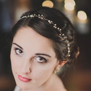 Delicate Wedding Tiara with Pearls, Pearl Headband Accessories for Boho Bride, Bridal Wreath, Romantic Headpiece for Bride or Bridesmaid image 1