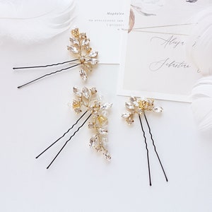 Crystal Bridal Hair Pins, bridal rhinestone hair pins, wedding headpiece, gold crystal hair pin, vine hair pin wedding, hair pins set