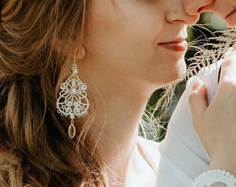 Boho wedding earrings for brides pearl bridal earrings long dangle earrings for bride simple earrings bride bride earrings for wedding day
