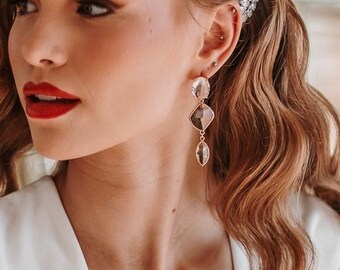 Orecchini pendenti da sposa in cristallo, gioielli da sposa placcati in oro