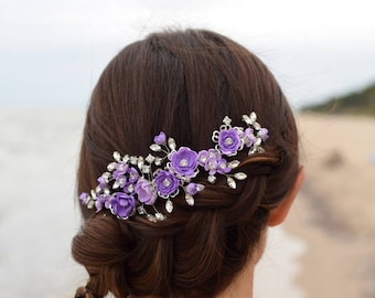 Purple Plum Wedding Hair Vine headband, Long Hair Vine, Floral Hair Vine, OOAK Hair Vine, Floral Bridal Hair Accessories Decoration,