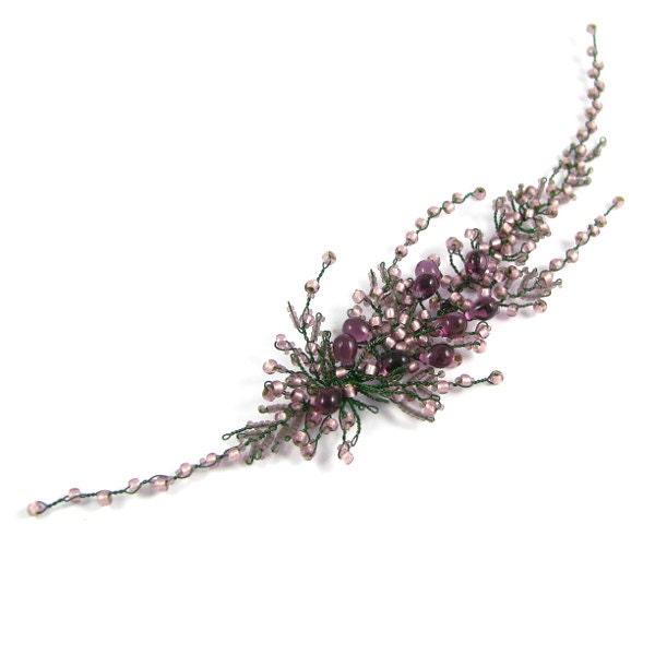 Purple heather wedding hair piece, bridal hair accessories, purple wedding hair vine, bridal hair clip, purple hair vine vine,