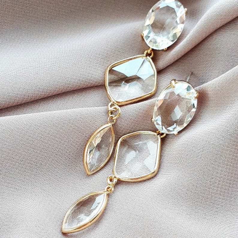 Bridal earrings with drop clear crystals, earrings with crystals for minimalist bride, elegant bridesmaid gift, image 4