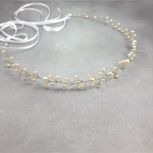 Delicate Wedding Tiara with Pearls, Pearl Headband Accessories for Boho Bride, Bridal Wreath, Romantic Headpiece for Bride or Bridesmaid image 4