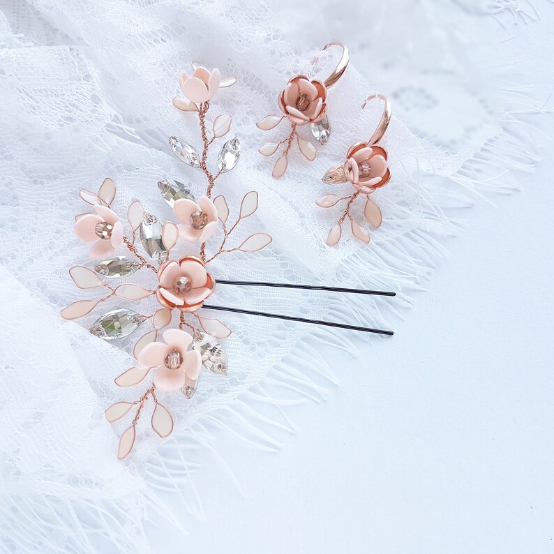 Rose Gold Bridal Hair Pins Rose Gold Wedding Hair Pins Rose Etsy
